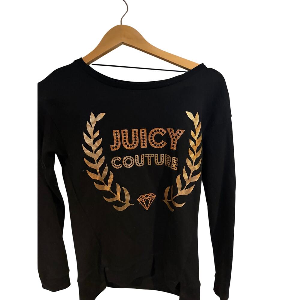 Juicy Couture Women Black Signature Gold Print Sweatshirt Crewneck